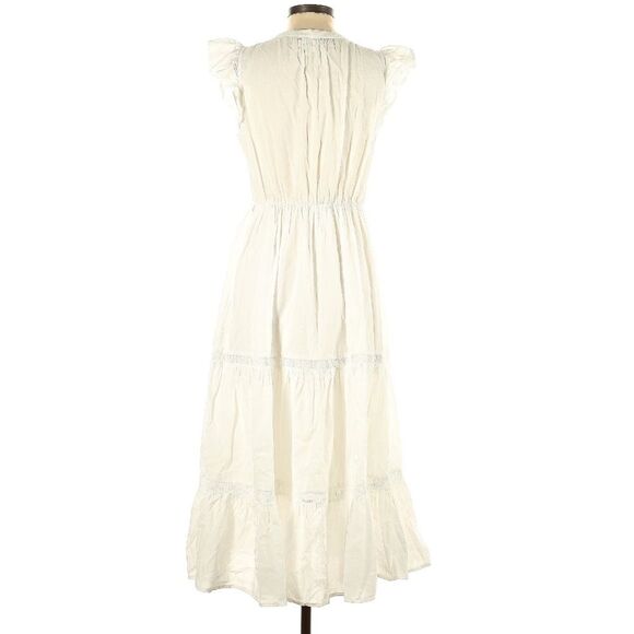 Xirena 100% Cotton White Tiered Flutter Sleeve Prairie Cottagecore Dress XS - Picture 3 of 11